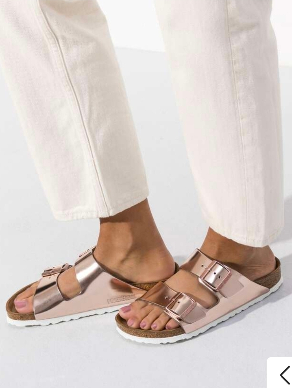 Birkentock Arizona Metallic Copper  Double-Buckle Sandals